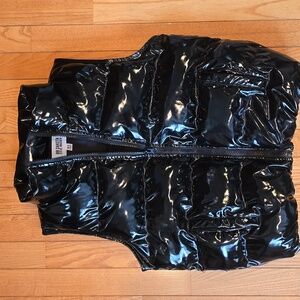 BB Dakota Black Faux Patent Puffer Vest, Size XS